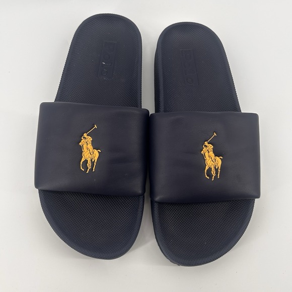 Polo Ralph Lauren Cayson Men's 9D Navy Blue Beach Sandals Slides Slip On - Picture 1 of 7